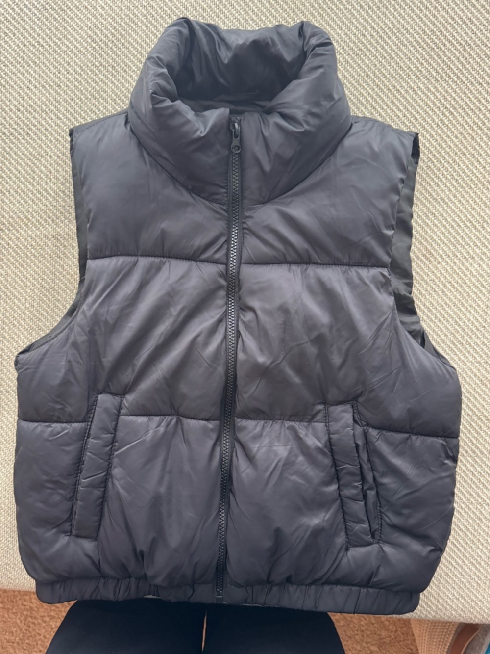 Ambiance Black Puffer Vest with High Collar